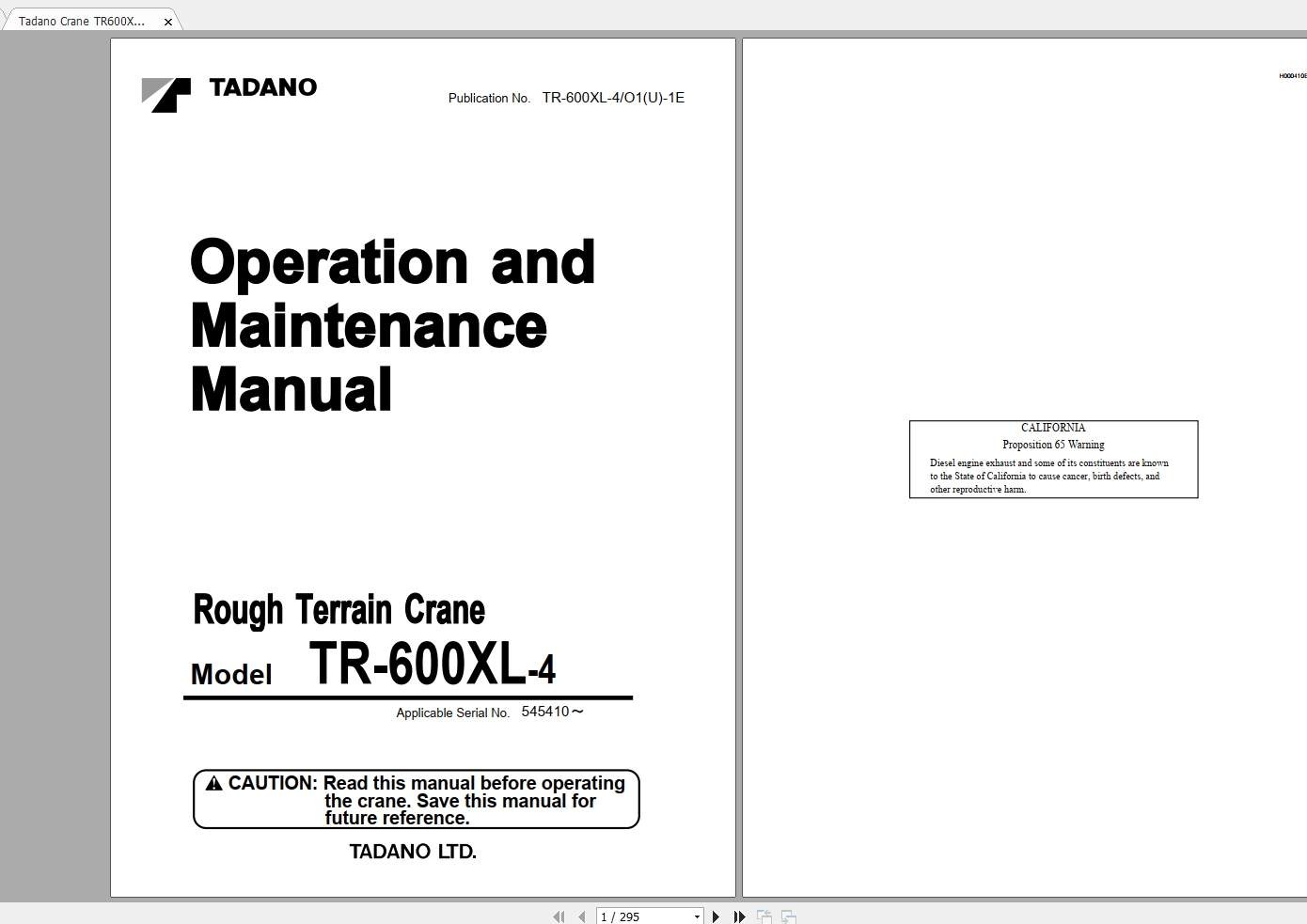 Tadano Crane TR 600XL 4 Operation Maintenance Manual 2