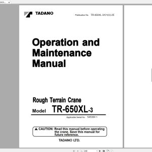 Tadano Crane TR 650XL 3O1U 2E Operation Maintenance Manual545364 1