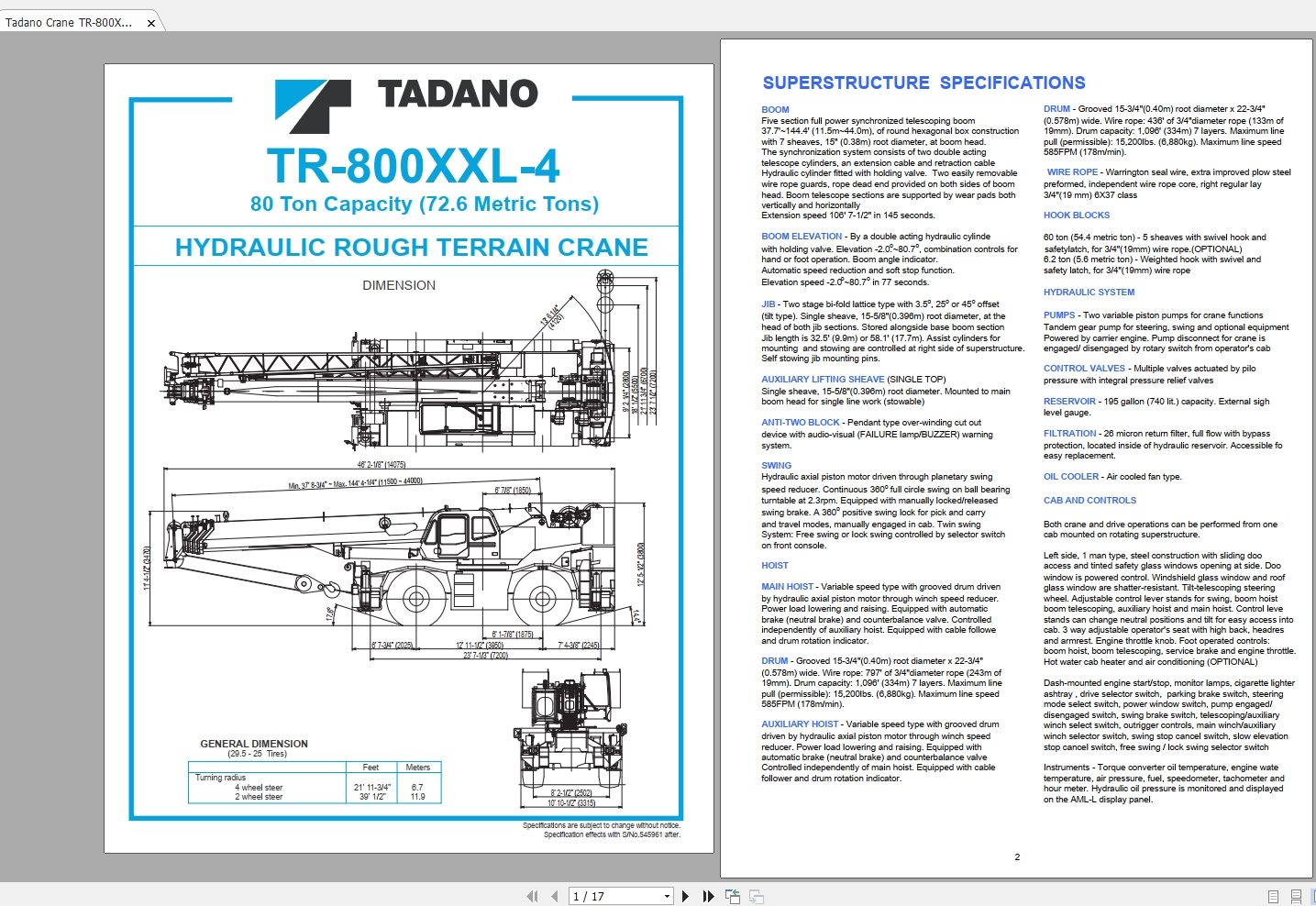 Tadano Crane TR 800XXL 4 Service Manual 1