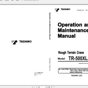 Tadano Crane TR500XL 4 540384 Operation and Maintenance ManualGR 500XL 1O2U 1E 1