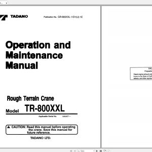 Tadano Crane TR800XXL 1O1U 1E Operation Maintenance Manual545457 1