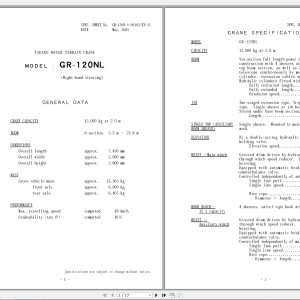 Tadano Faun GR 120NL Load Chart Operator Manual 1
