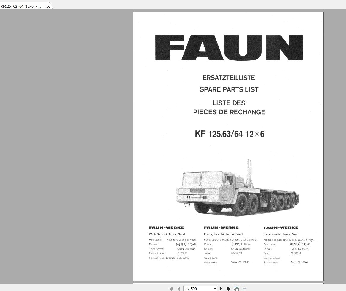 Tadano Faun KF125636412x6 Spare Parts List 1