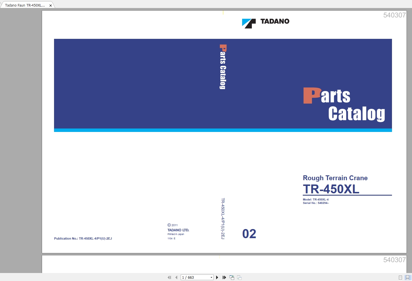 Tadano Faun TR 450XL 4P1U 2EJ Parts Catalog540294 1