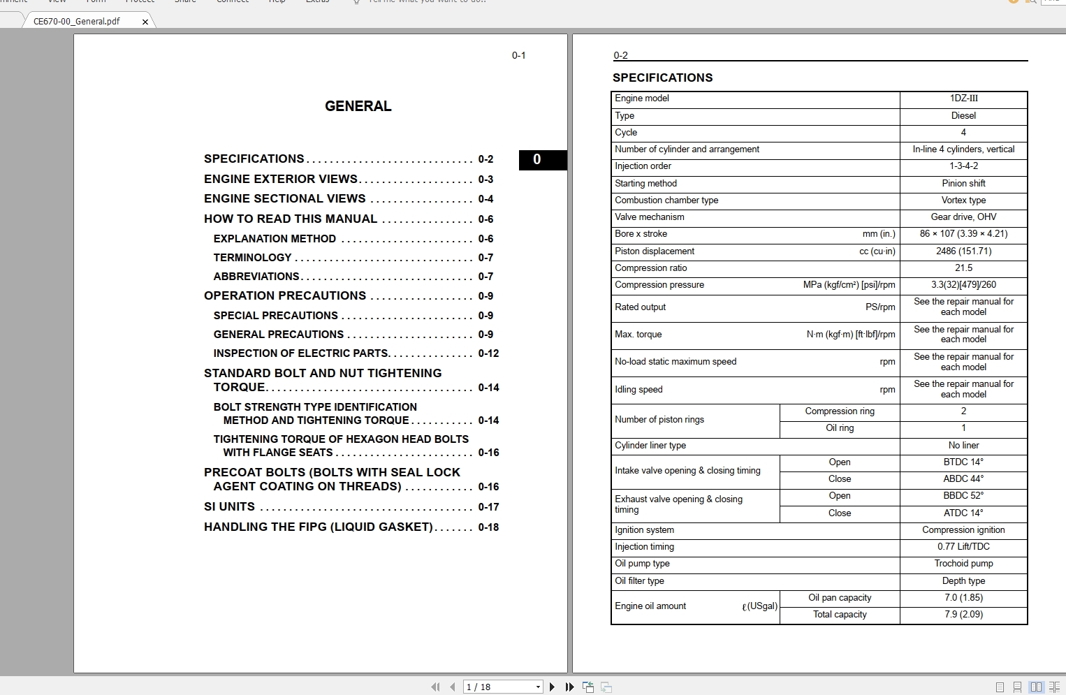 Toyota Forklift 1DZII CE670 Diesel Engine Repair Manual 1