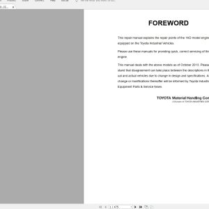 Toyota Forklift 1KDCE302 Diesel Engine Repair Manual 1