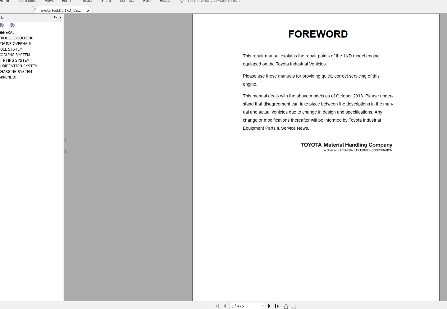 Toyota Forklift 1KDCE302 Diesel Engine Repair Manual 1