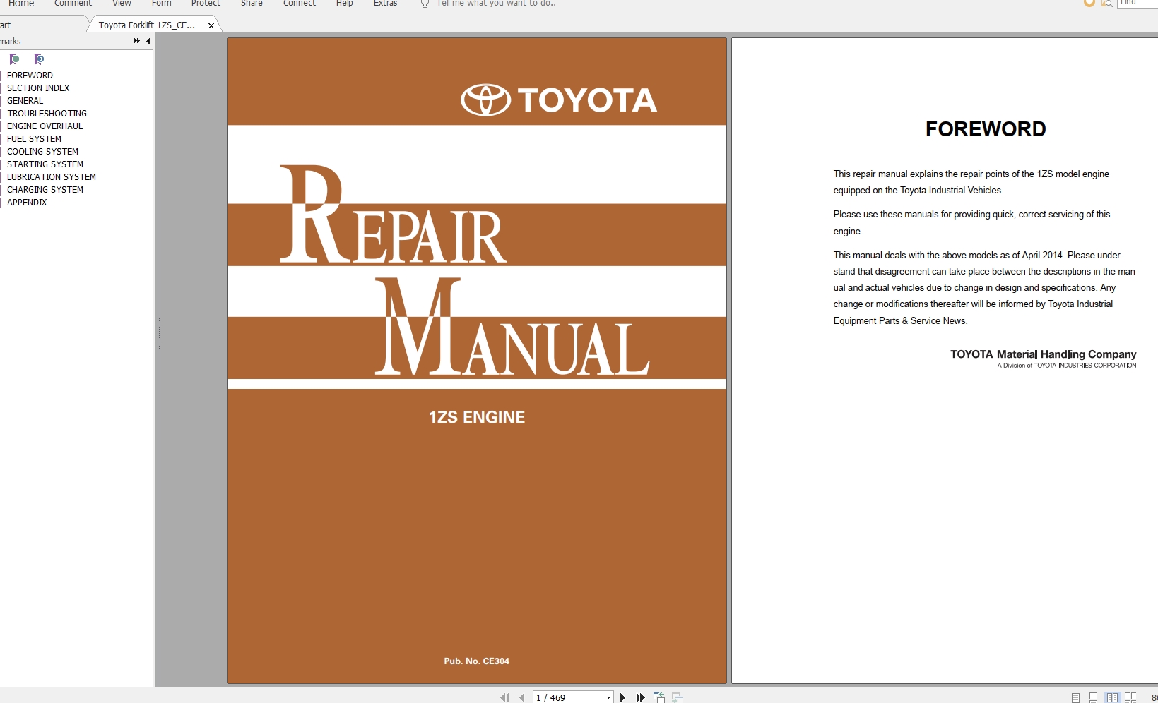 Toyota Forklift 1ZSCE304 Diesel Engine Repair Manual2014 1