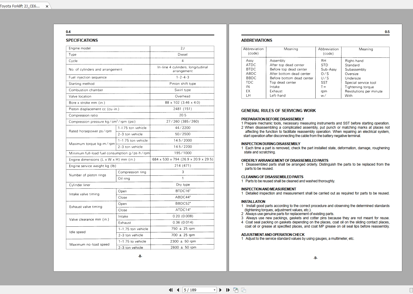 Toyota Forklift 2JCE603 Motors Repair Manual 2
