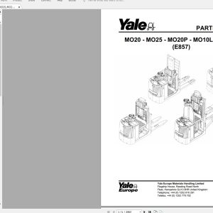 Yale Forklift MO20MO25MO20PMO10LMO50TMO70T E857 Parts Manual 1