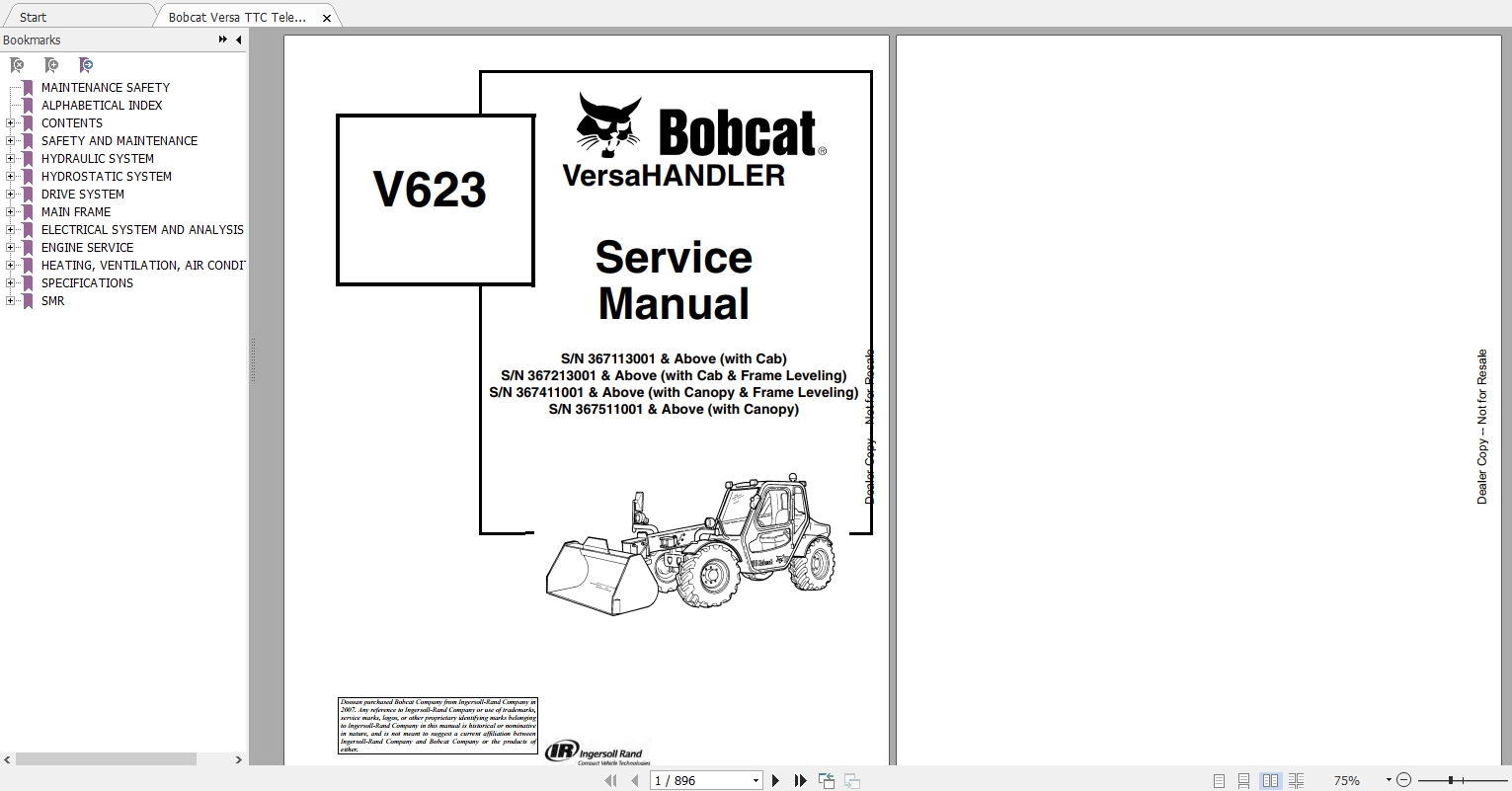 Bobcat Versa TTC Telescopic Handler Updated 2019 Service Library DVD 9