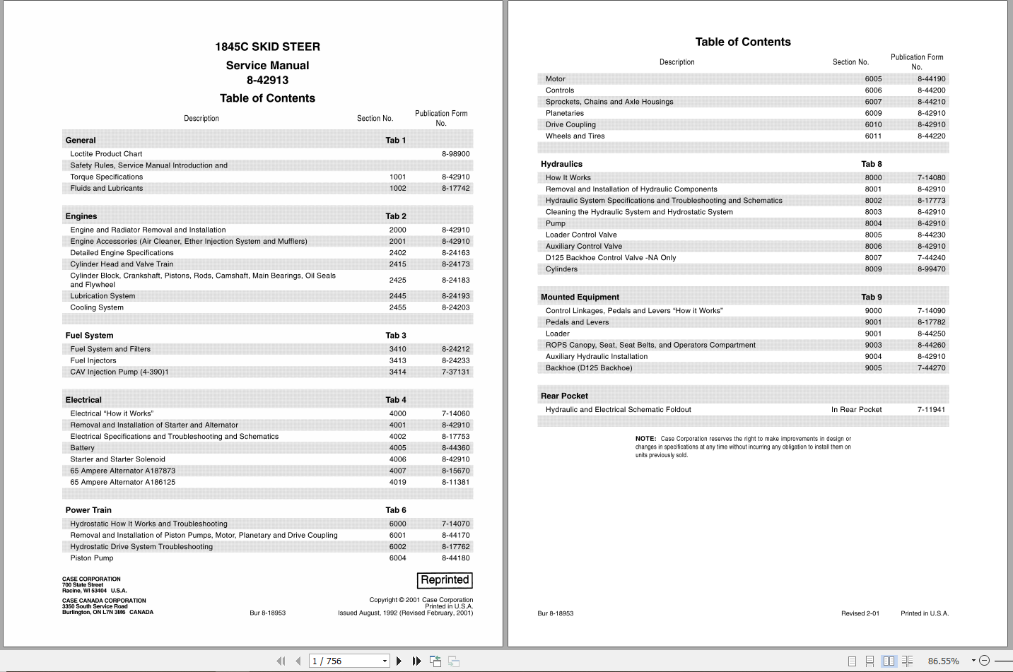 Case Skid Steer 1845C Service Manual8 42913R0 1