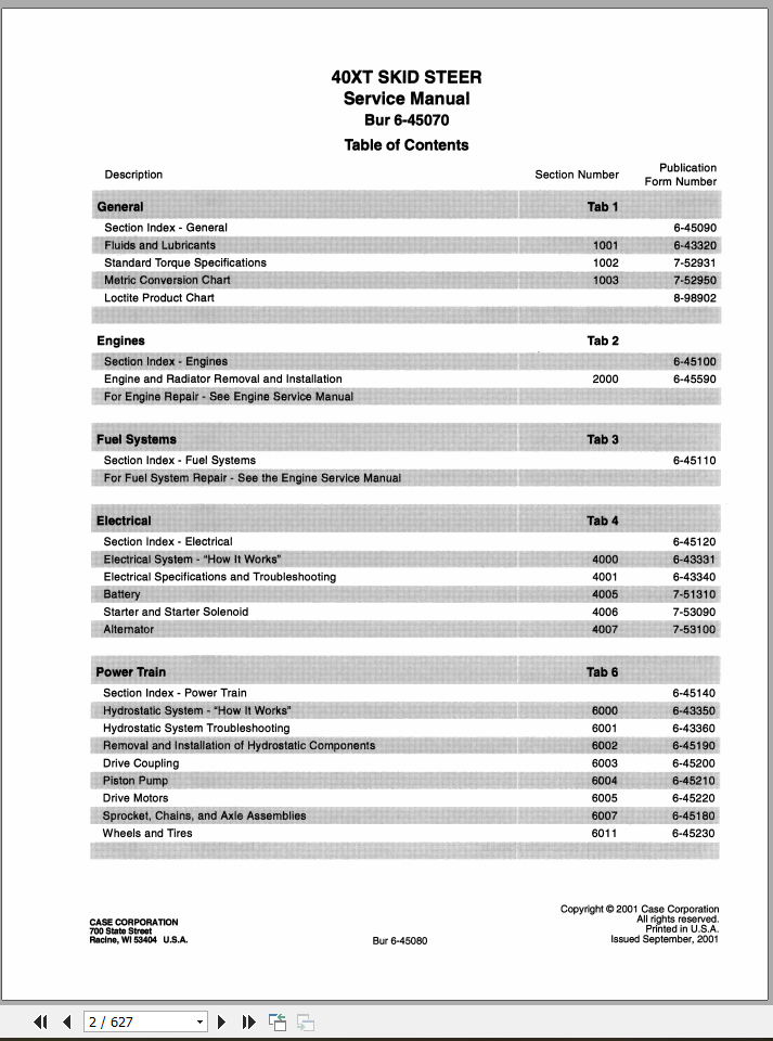 Case Skid Steer 40XT Service Manual6 45070R0 2
