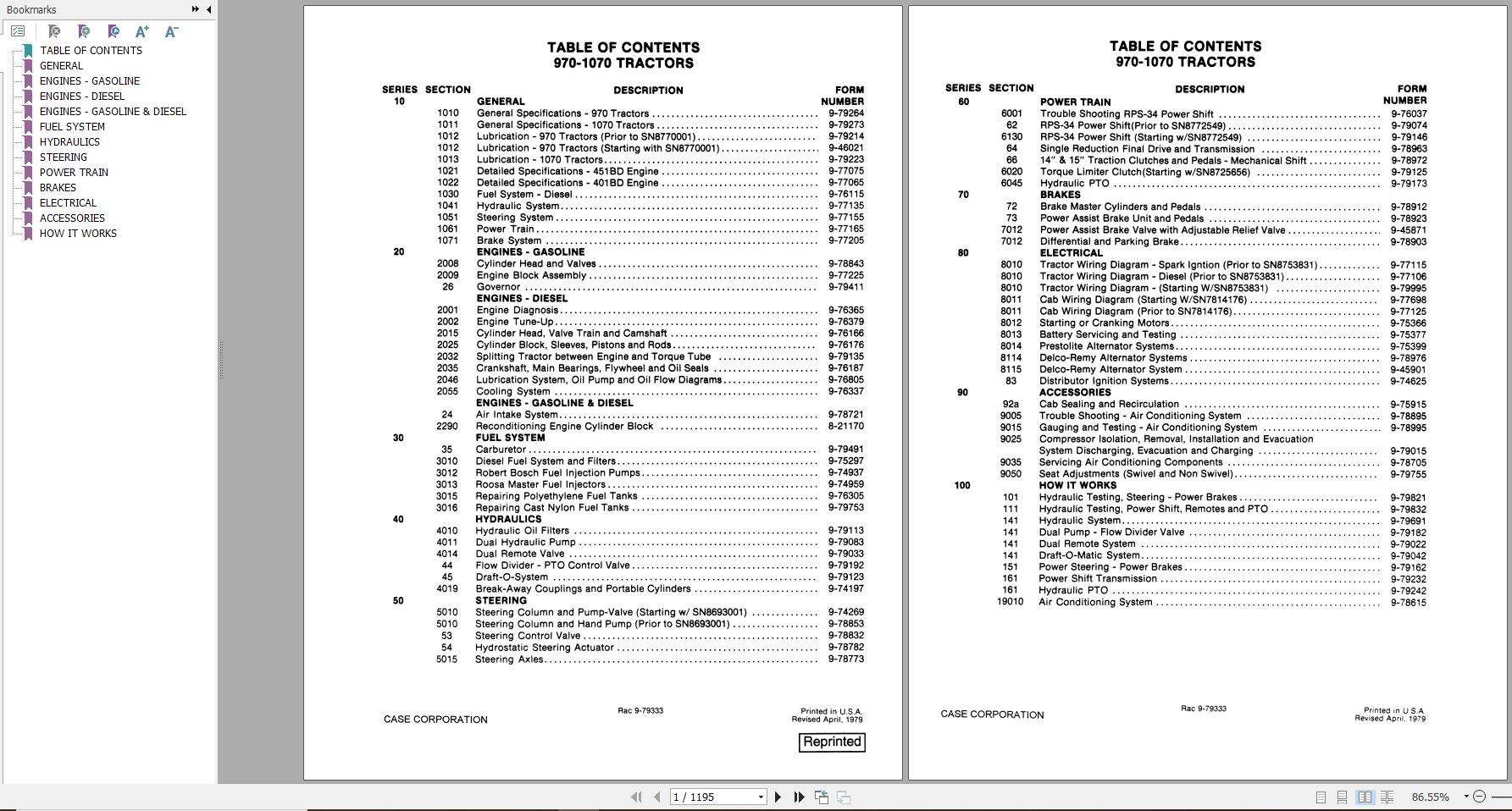 Case Tractor 970 1070 Service Manual9 77365R0 2
