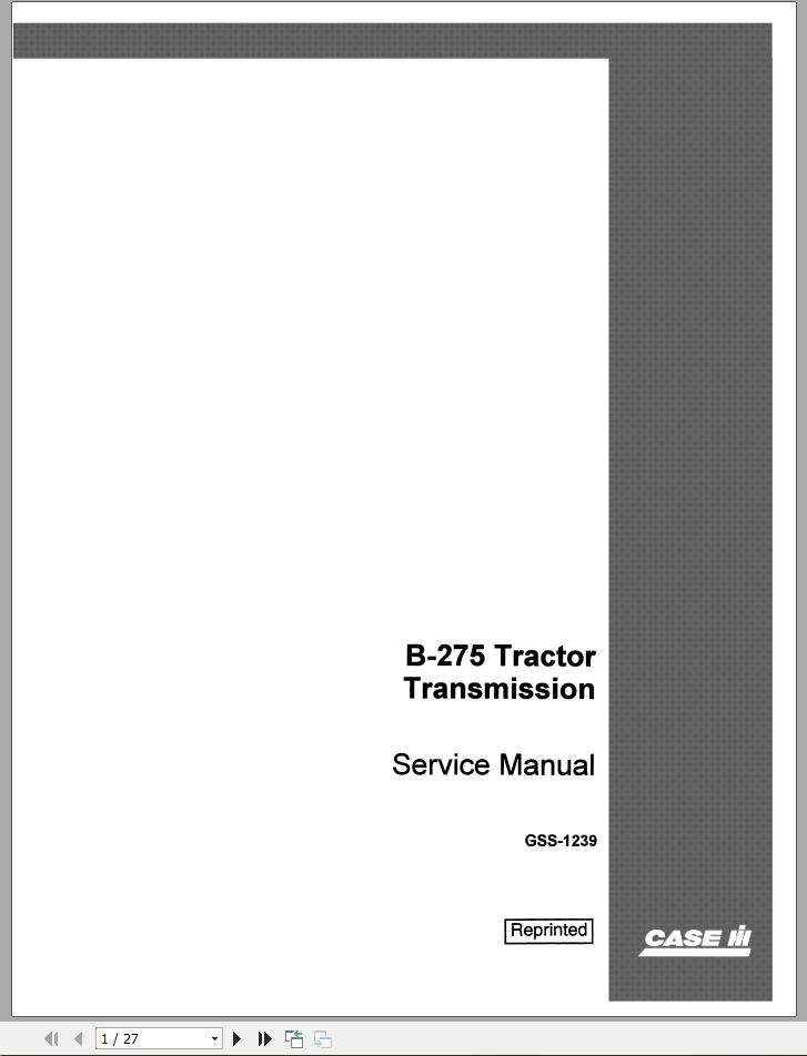 Case Tractor B 275 Transmission Service Manual 1