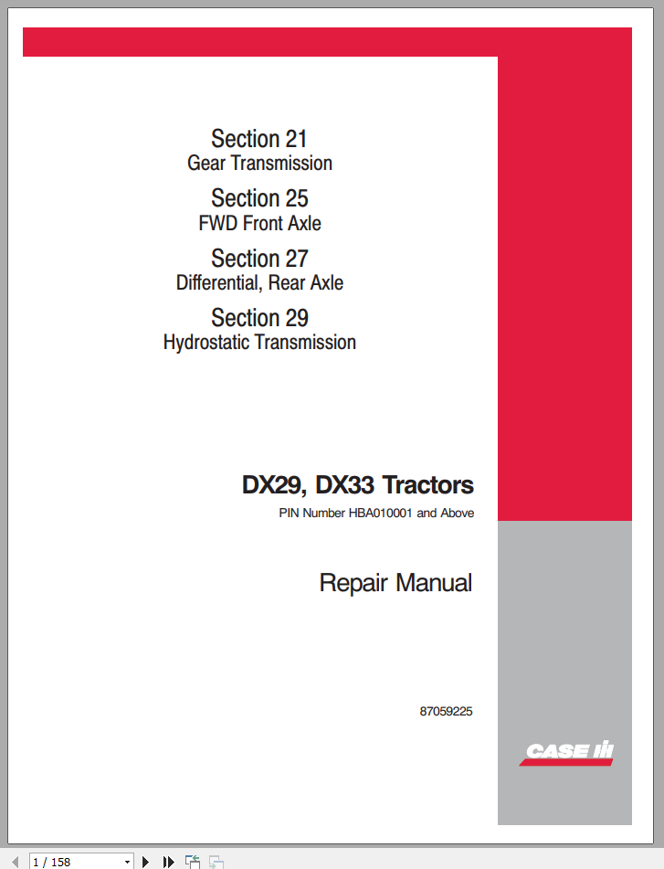 Case Tractor DX29 DX33 Repair Manual 1