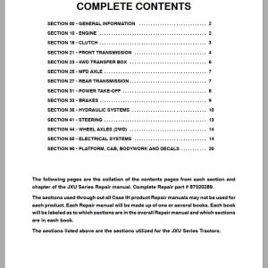 Case Tractor JXU Series Repair Manual87020289 1