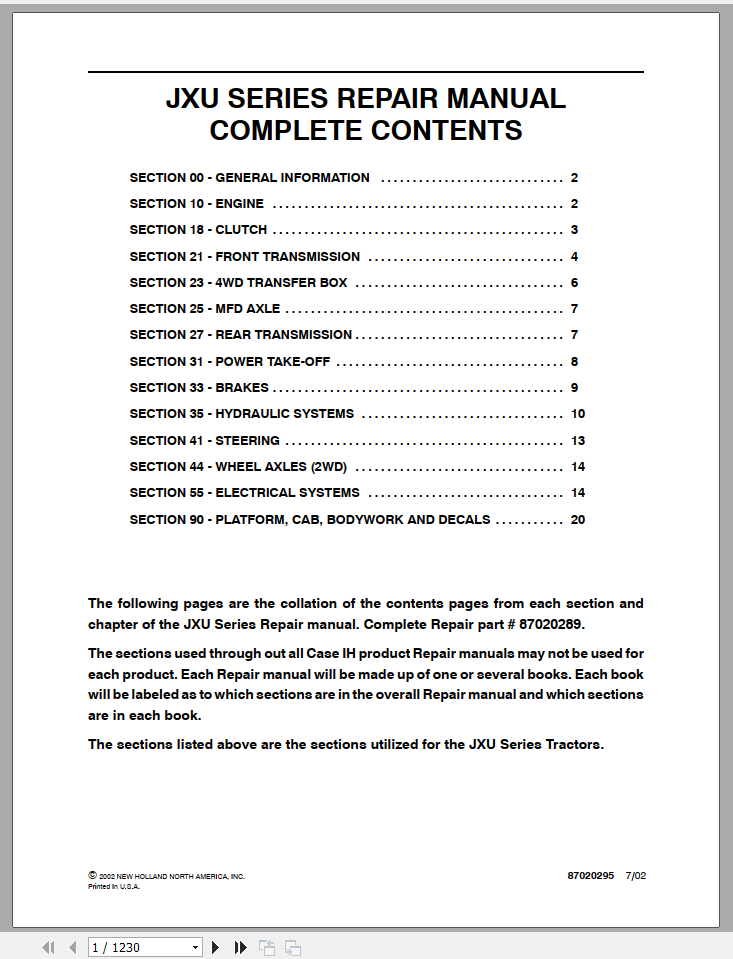 Case Tractor JXU Series Repair Manual87020289 1