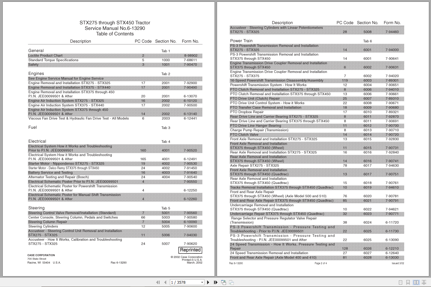 Case Tractor STX275 STX450 Service Manual6 13290R0 1