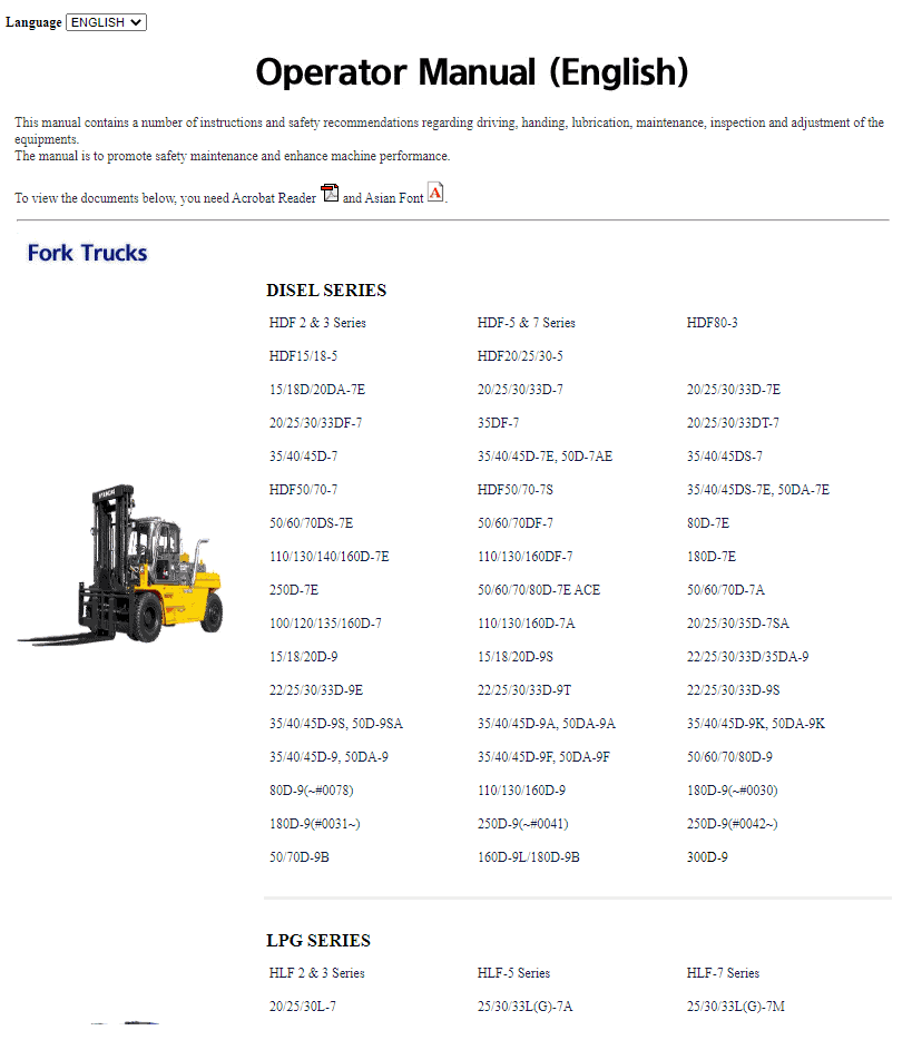 Hyundai Forklift Trucks Operator Manual Updated 06