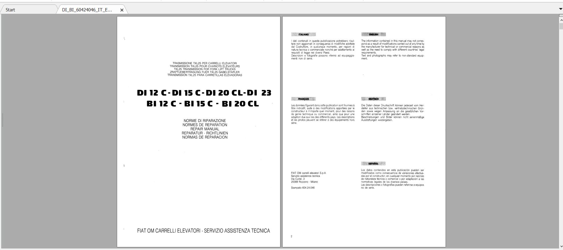 Pimespo Forklift Di12c Di15c Di20cl Di23 Bi12c Bi15c Bi20c Repair Manual 2