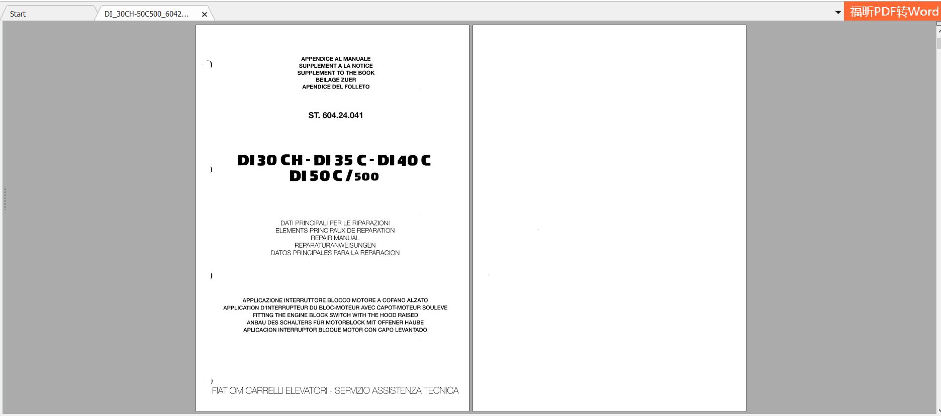 Pimespo Forklift Di30ch Di35c Di40c Di50c500 Repair Manual60424041 2