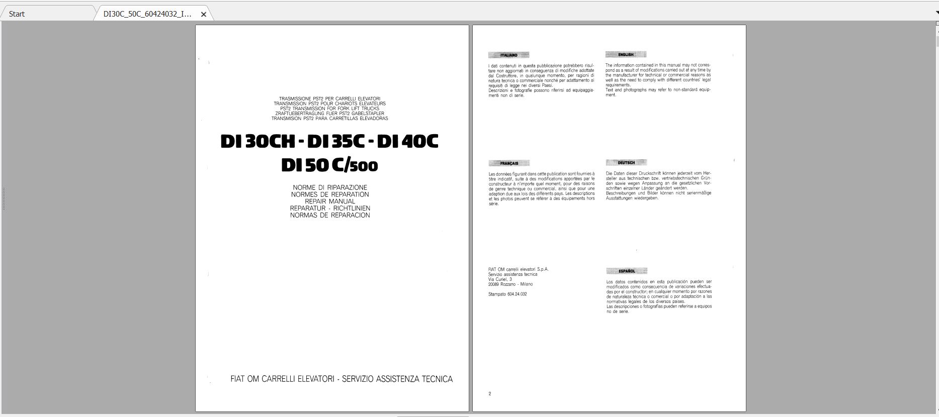Pimespo Forklift Di30ch Di35c Di40c Di50c500 Repair Manual 1