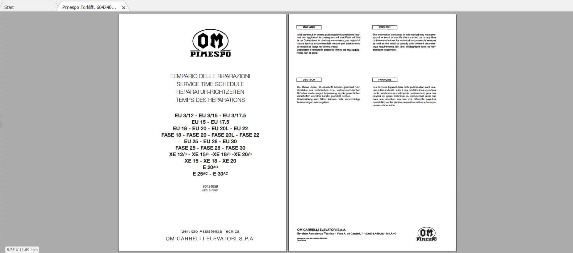 Pimespo Forklift Eu 312 E 30ac Service Manual60424059 2