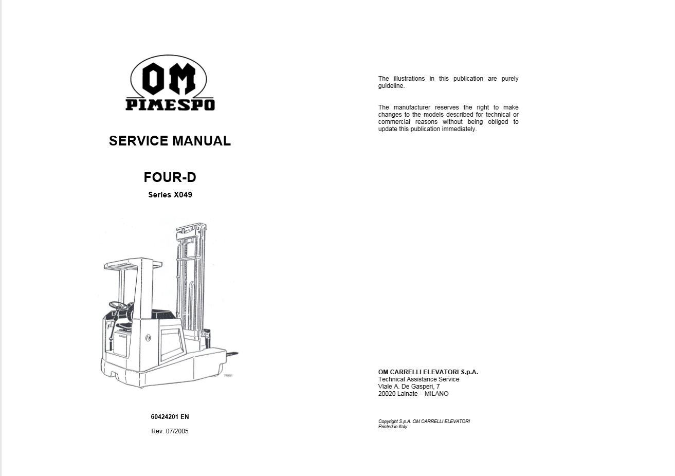 Pimespo Forklift Four D Series X049 Service Manual60424201 1 1