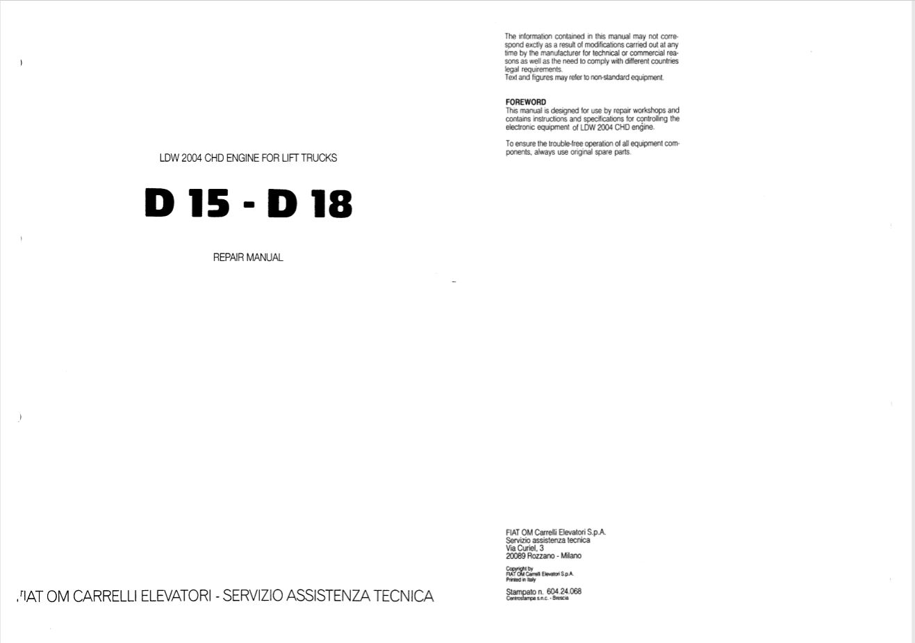 Pimespo Lift Truck D15 D18 Repair Manual 1