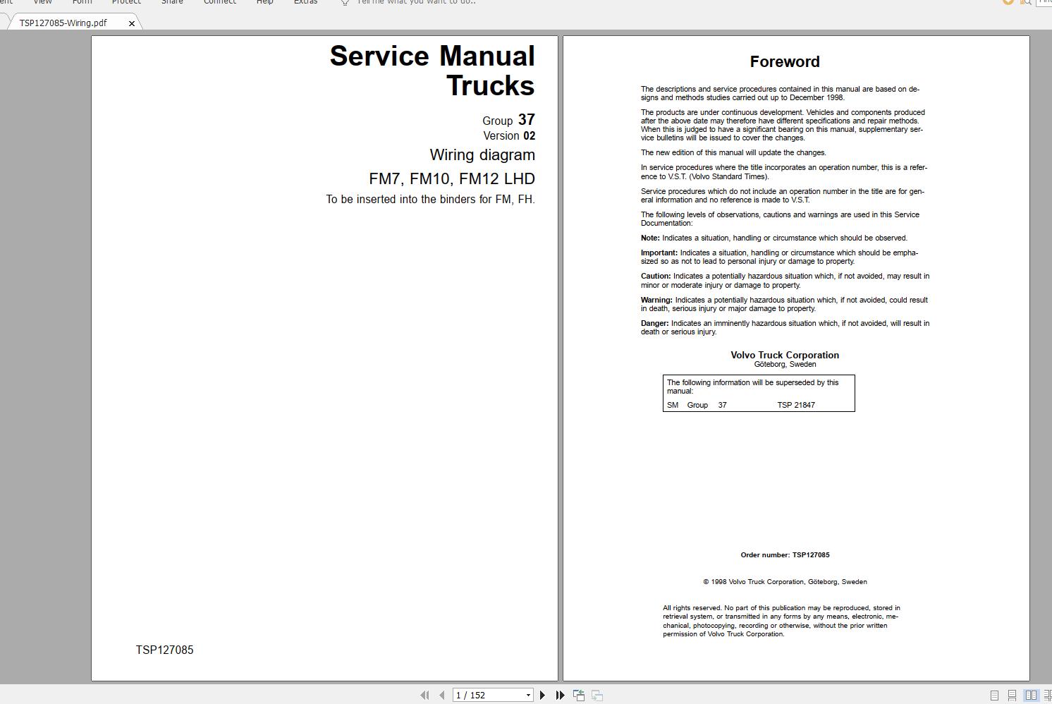 Volvo FM10 Trucks Service Manual Buses Wiring Diagrams 1