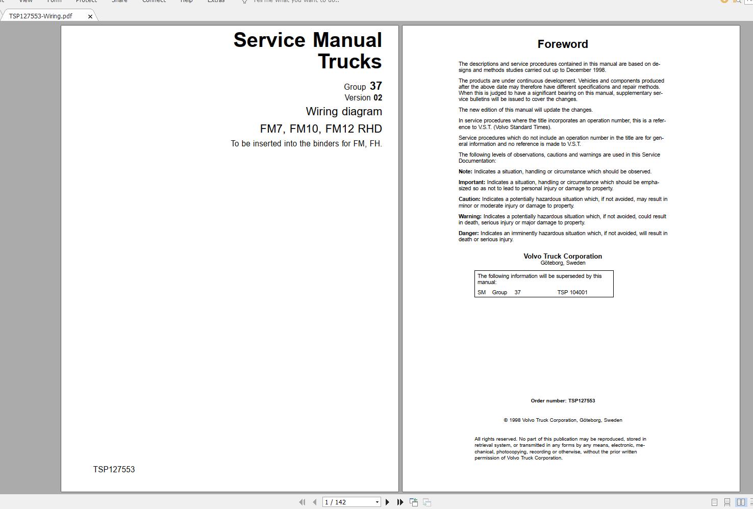 Volvo FM10 Trucks Service Manual Buses Wiring Diagrams 2
