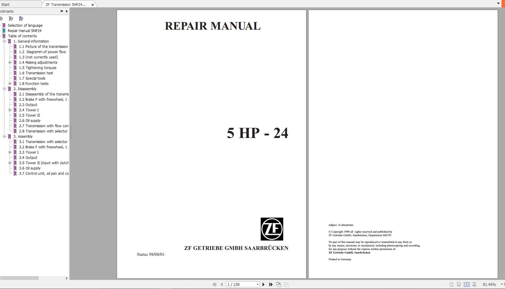 ZF Transmission 5HP24E Repair Manual