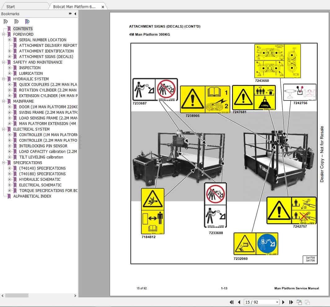 Bobcat 4M Man Platform Service Manual6990965 3 1
