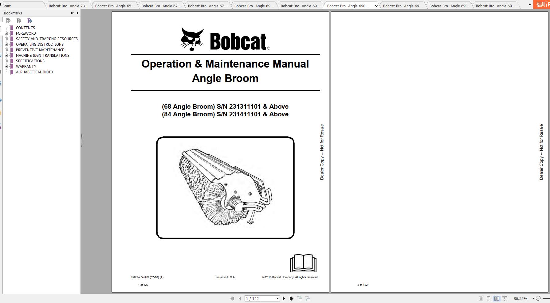 Bobcat Angle Broom Operation & Maintenance Manuals