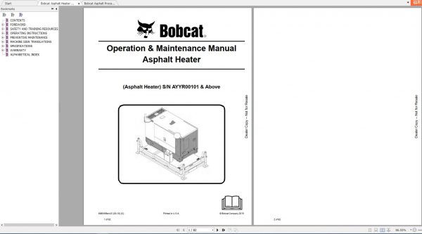 Bobcat Asphalt Heater Processor Operation Maintenance Manuals 1
