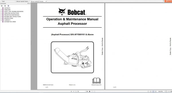 Bobcat Asphalt Heater Processor Operation Maintenance Manuals 2