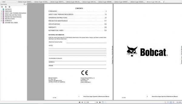 Bobcat Auger Operation Maintenance Manuals 2