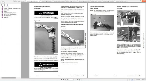 Bobcat Auger Operation Maintenance Manuals 3