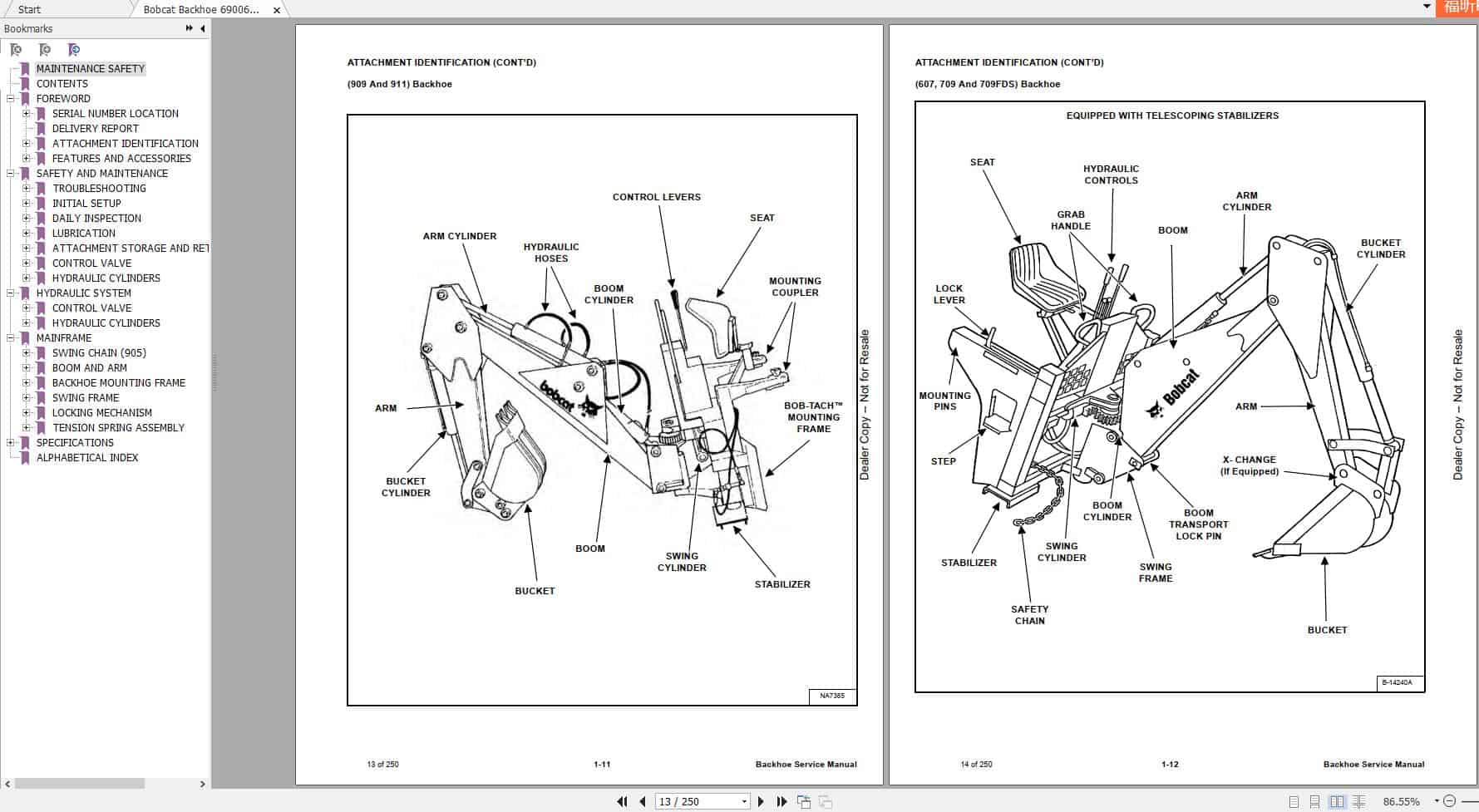 Bobcat Backhoe 607 937S Service Manual6900622 3 1