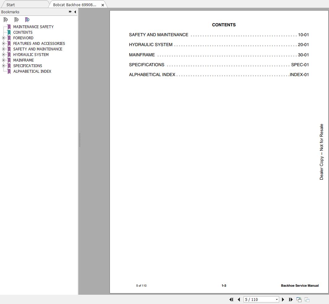 Bobcat Backhoe 7BH 9BH Service Manual6990887 2