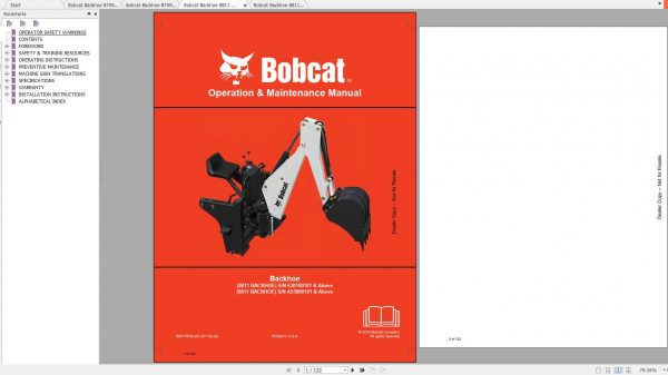 Bobcat Backhoe 8709 8811 Operation Maintenance Manuals 1