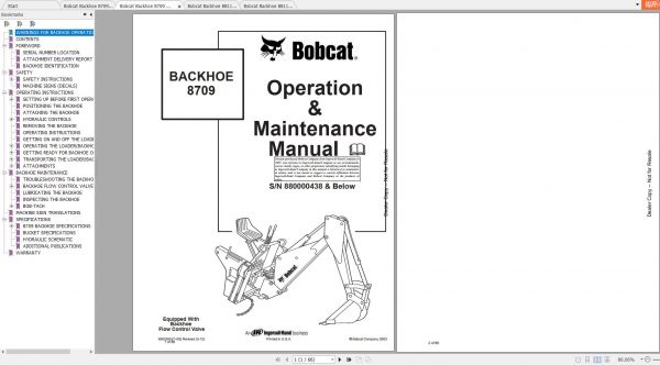 Bobcat Backhoe 8709 8811 Operation Maintenance Manuals 2