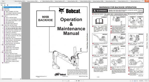 Bobcat Backhoe 905 923 Operation Maintenance Manuals 1