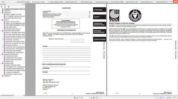 Bobcat Backhoe 905 923 Operation Maintenance Manuals 2