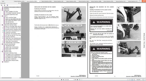 Bobcat Backhoe 905 923 Operation Maintenance Manuals 3