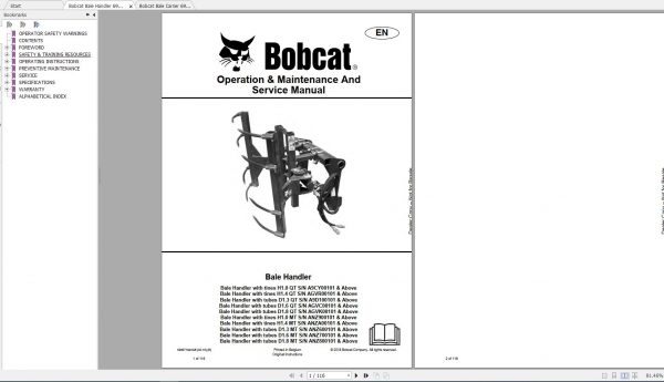 Bobcat Bale Carrier Bale Handler Operation Maintenance Manuals 1