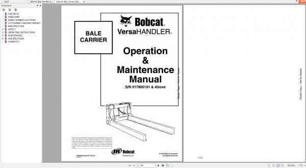 Bobcat Bale Carrier Bale Handler Operation Maintenance Manuals 2
