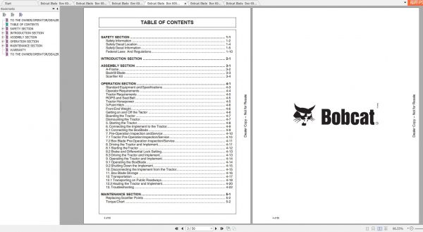 Bobcat Box Blade Operation Maintenance Manuals 2