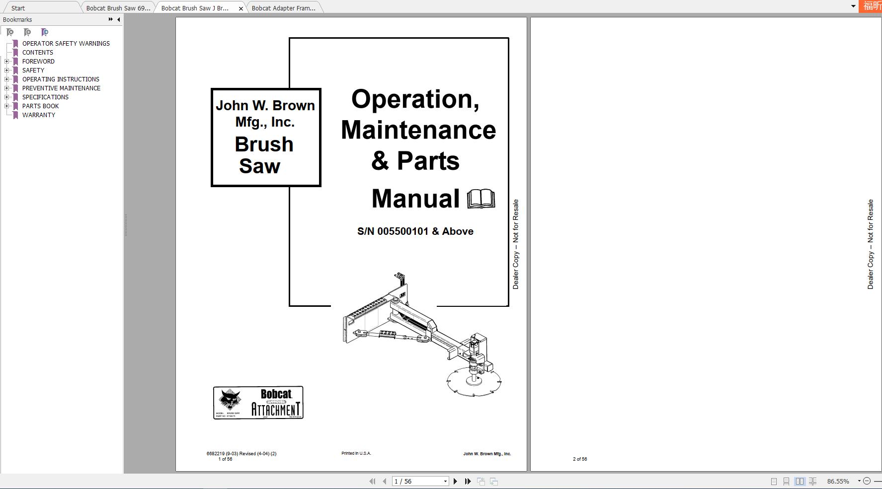Bobcat Brush Saw Operation Maintenance Manuals 1
